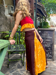 Sunset Muse Maxi Skirt
 - Upcycled Bamboo Silk Textile - Golden Retro Riviera Collection