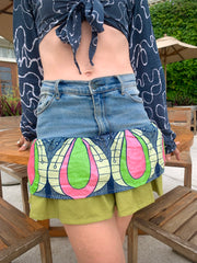 The Serafine - African Print, Sri Lankan Linen, & Denim Peplum Skirt - Up-Cycled Collection