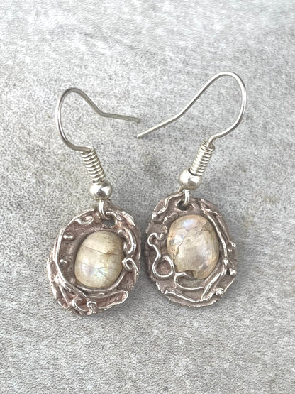 Wendy Molded Silver & Moonstone Earrings