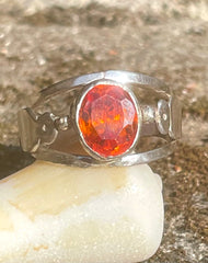 Vintage Afghan Hessonite Garnet & Silver Ring
