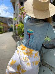 Vintage Denim Button Down With Shakira Hand Embroidery- Up-Cycled Collection