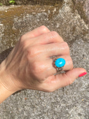 Vintage Turquoise & Silver Ring Made In South Asia