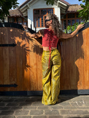 The Jackson Trouser - Upcycled Saree Textile - Golden Retro Riviera