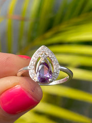 Amethyst & Cubic Zirconian Couronne .925 Silver Ring - Made In Sri Lanka - Kalumali Design