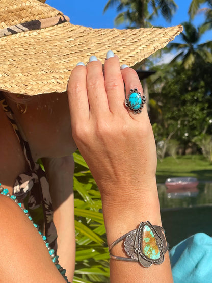 Vintage Native American Silver And Turquoise Pinky Ring