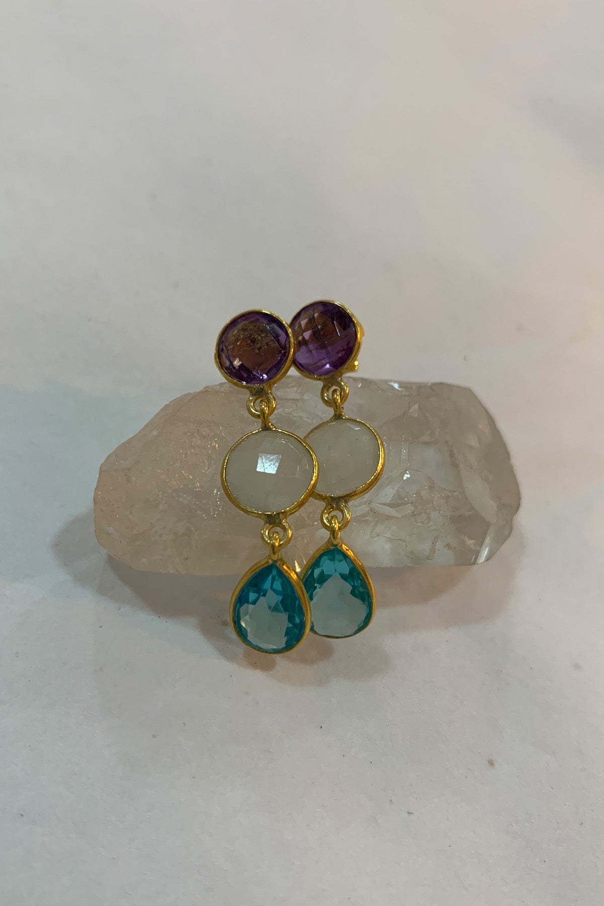 Theyaella Drops - 14k Gold Over .925 Silver With Gemstones