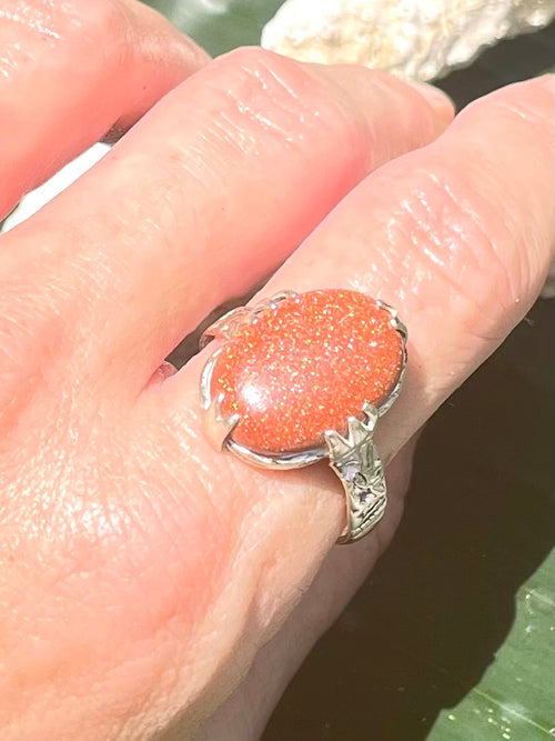 Vintage Afghan Goldstone & Sterling Silver Ring