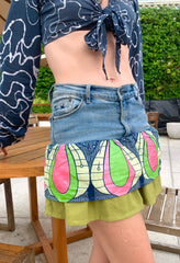 The Serafine - African Print, Sri Lankan Linen, & Denim Peplum Skirt - Up-Cycled Collection