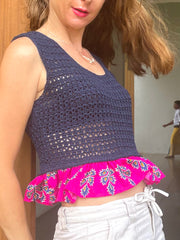 The Penelope Peplum Crochet Top - Large - Lanka Tropicana Collection