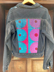 The Roxana - Denim With Crystal Fringe & African Textile - Up-Cycled Collection