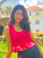 The Penelope Peplum Crochet Top - Small - Lanka Tropicana Collection