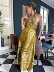 The Christina Halter Dress - Upcycled Saree Textile - Golden Retro Riviera Collection