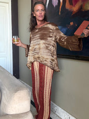 The Silky Mocha Blouse - Upcycled Saree Textile - Golden Retro Riviera Collection