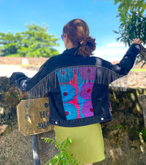 The Roxana - Denim With Crystal Fringe & African Textile - Up-Cycled Collection