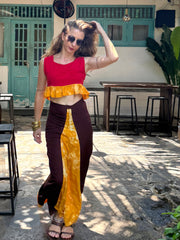 Sunset Muse Maxi Skirt
 - Upcycled Bamboo Silk Textile - Golden Retro Riviera Collection
