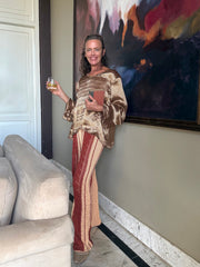 The Silky Mocha Blouse - Upcycled Saree Textile - Golden Retro Riviera Collection