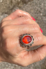 Vintage Hessinite Cinnamon Stone & Silver Ring With Emerald  Crown