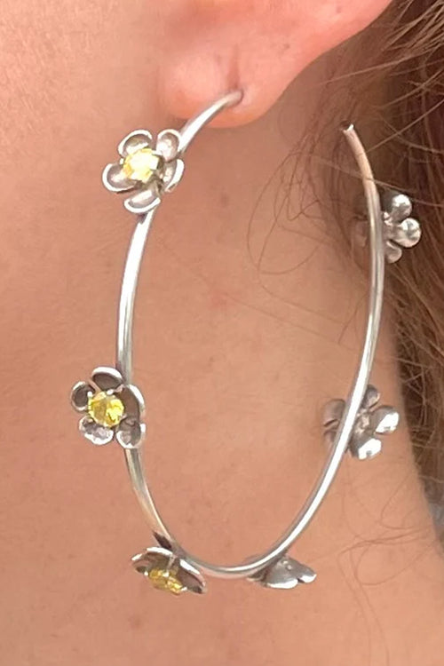 Frangipani Hoops In Silver & American Diamond - Made In Sri Lanka