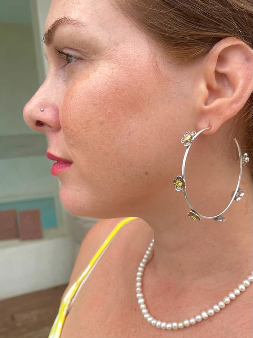Frangipani Hoops In Silver & American Diamond - Made In Sri Lanka