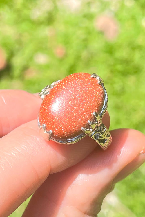 Vintage Afghan Goldstone & Sterling Silver Ring