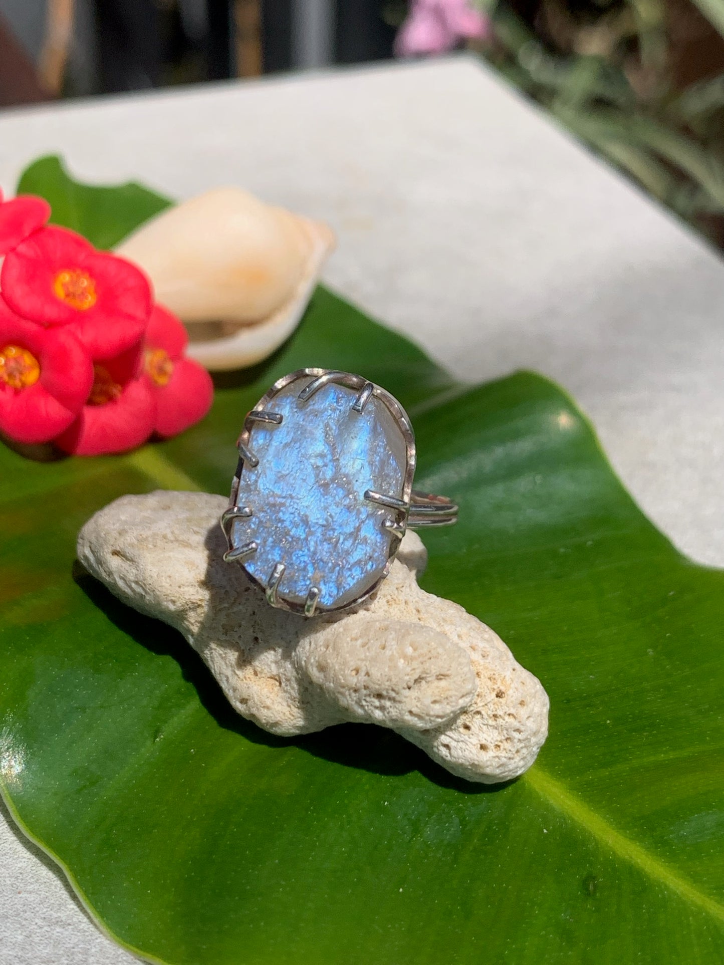 Sri Lankan Raw Moonstone & Silver Ring