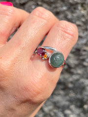 Close up of Indian Catseye, Yellow Quartz & Garnet Silver Made In Sri Lanka - Kalumali artisan Design