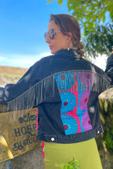 The Roxana - Denim With Crystal Fringe & African Textile - Up-Cycled Collection