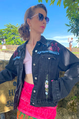 The Roxana - Denim With Crystal Fringe & African Textile - Up-Cycled Collection