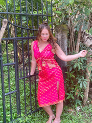 Fuscia Skirt - Paradise In The Village Collection - Upcycled Silk Saree - Size Medium & Large