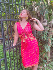 Fuscia Skirt - Paradise In The Village Collection - Upcycled Silk Saree - Size Medium & Large
