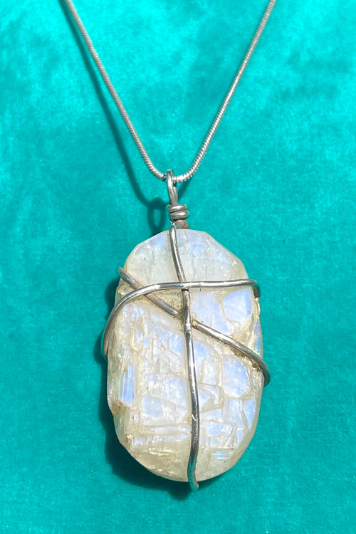 Sri Lankan Raw Moonstone Silver Wire Pendant - Kalumali Design
