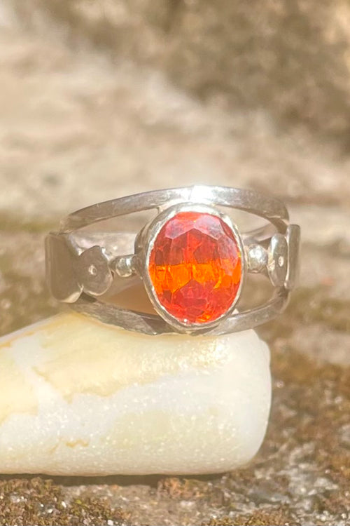 Vintage Afghan Hessonite Garnet & Silver Ring
