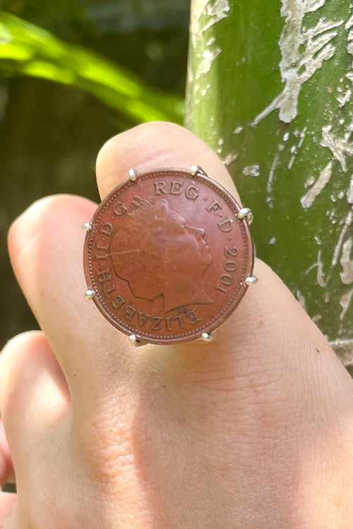 Vintage Coin Silver Ring - Authentic English Pence c. 2001 - Ring Made In Sri Lanka