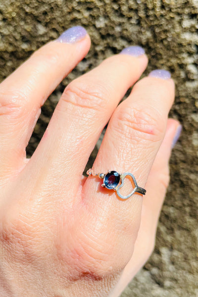 Sri Lankan Blue Spinel Silver Ring With Asymmetrical Heart Design - Made By Kalumali