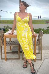 Front view of Bobo Global Yellow Sandenie Dress - vintage inspired - tie dye cotton 