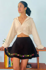 The Selene - Hand Embroidered Denim Skirt - Up-Cycled Collection