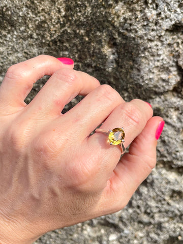 Authentic Sri Lankan Citrine & Cubic Zirconia .925 Silver Ring - Made In Sri Lanka - Kalumali Design