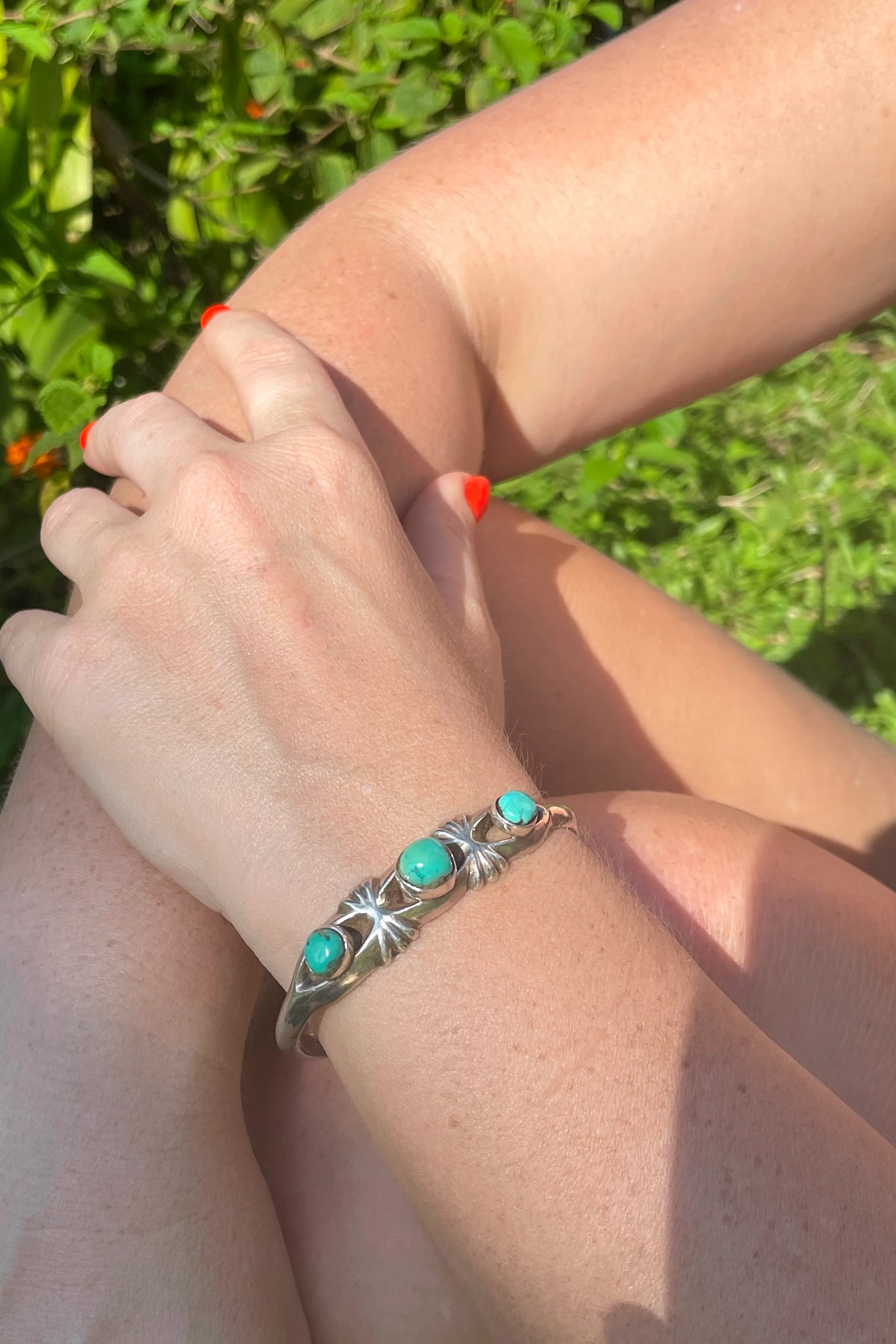 “Love Is For Sharing” - Vintage 3 Turquoise Stone And Silver Cuff