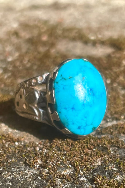 Vintage Turquoise & Silver Ring - Made In South Asia
