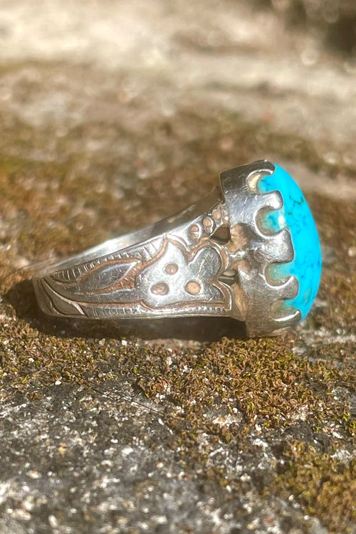 Vintage Turquoise & Silver Ring Made In South Asia
