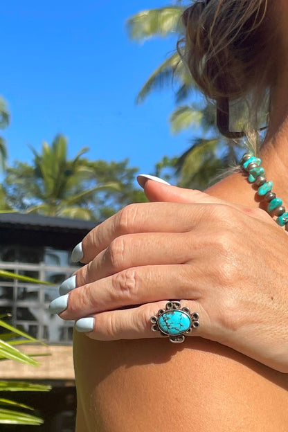 Vintage Native American Silver And Turquoise Pinky Ring