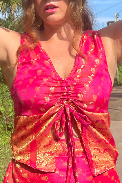 Araliya Top - Upcycled Silk Saree - Paradise In The Village Collection