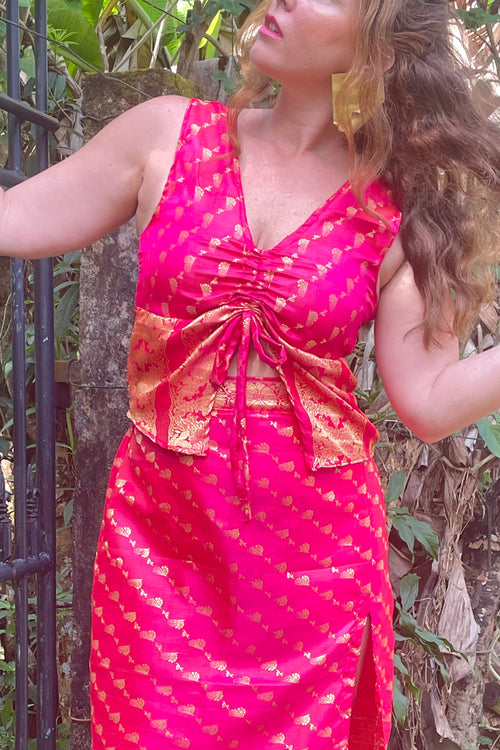 Araliya Top - Upcycled Silk Saree - Paradise In The Village Collection