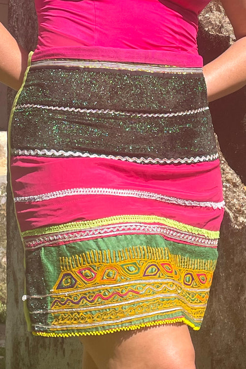 The Choli Skirt In Lime & Hot Pink - Lanka Tropicana & Up-Cycled Collection