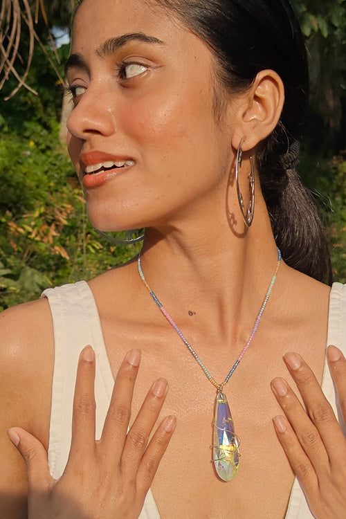 BoBo Crystal & Sterling Silver Wrap Necklace With Seed Beads - Made In Sri Lanka