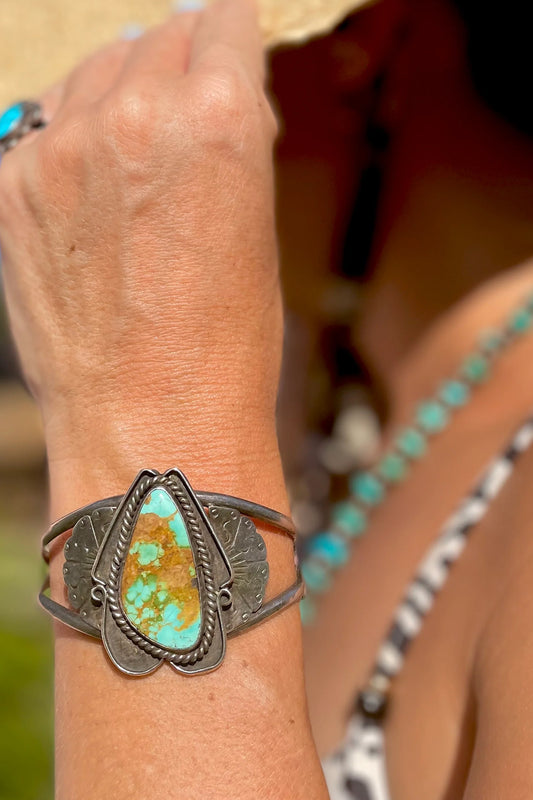 Vintage Native American Silver And Turquoise Cuff