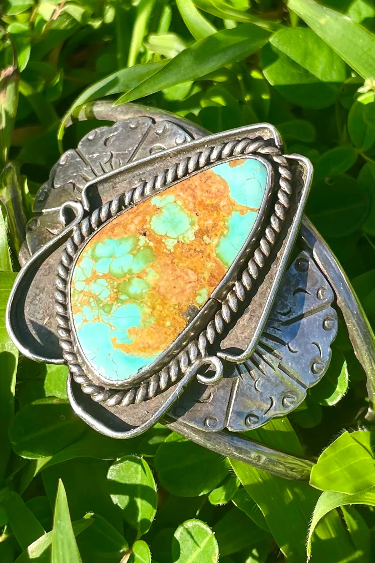 Vintage Native American Silver And Turquoise Cuff