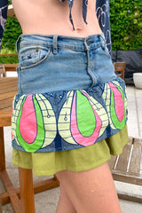 The Serafine - African Print, Sri Lankan Linen, & Denim Peplum Skirt - Up-Cycled Collection