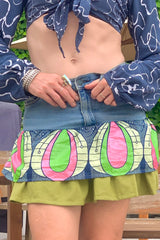 The Serafine - African Print, Sri Lankan Linen, & Denim Peplum Skirt - Up-Cycled Collection