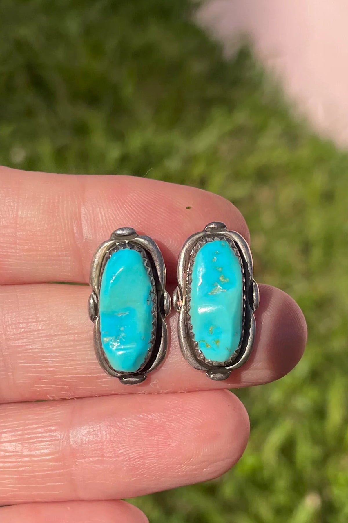 Vintage Native American Alvinia Zuni Turquoise Studs 1970s